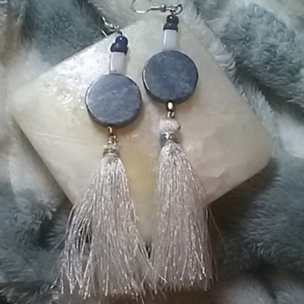 Silver Lapis, Opal, & Sodalite Tassel Earrings